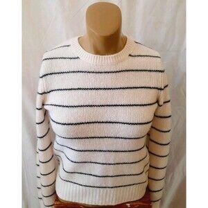 Vince Womens XS Cashmere Striped Longsleeve Sweater White Black Stripes